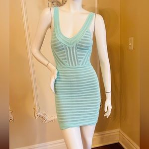 BEBE Blue Turquoise Bodycon Overlay Stretchy Tank Dress Size X Small